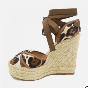 Dolce & Gabbana Leopard Print Wedges with Brown Ties